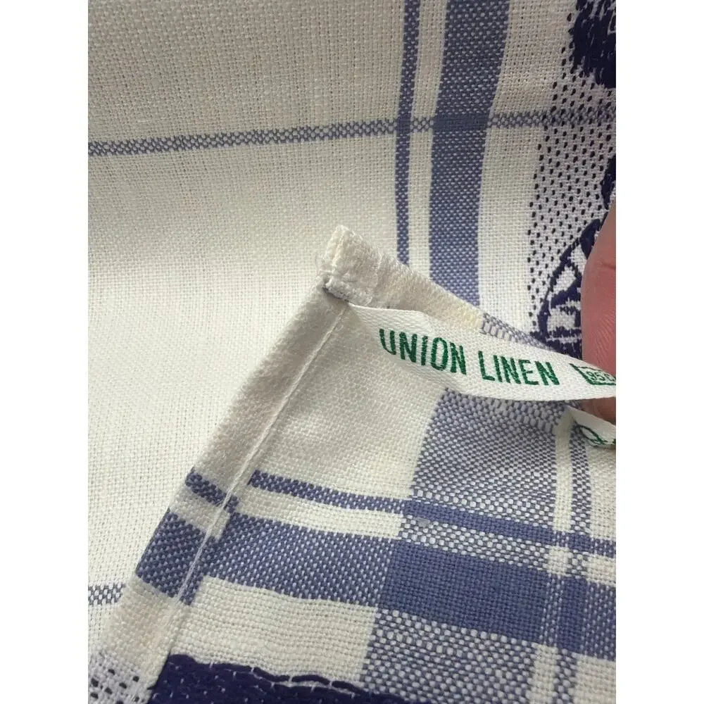 Vtg Blue White German Folk Theme Design Linen Kitchen Tea Towels Grandma Core